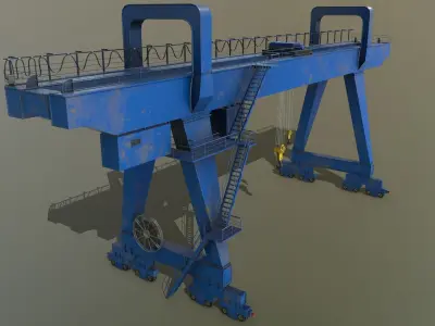 PBR Double Girder Gantry Crane V2 - Blue  Low-poly 3D model