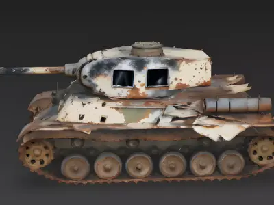 Realistic Destroyed Wrecked Light Tank 3D Model Low-poly 3D model