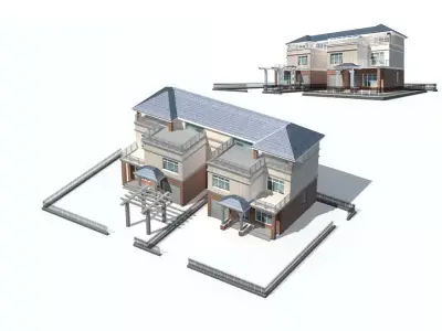 Villa house with two stories and balcony 3D model