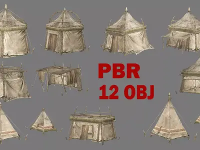 Medieval Market Tent Stalls Collection 3D Model Low-poly 3D model purchase