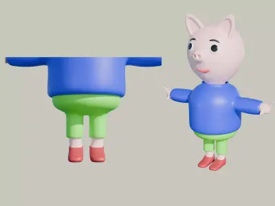 3D cartoon model of a pig with a human-like body Free 3D model
