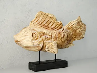 Hand Carved Driftwood Fish On Stand 3D model 2