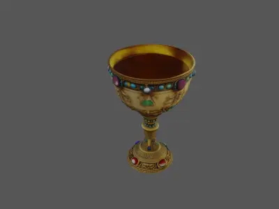 Ancient Mythical Goblet with Intricate Gemstone Inlays 3D model
