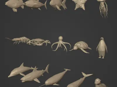 LowPoly Sea Animals Pack V2 Low-poly 3D model