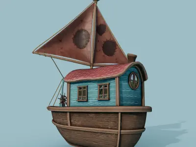 Fantastic Ship Low-poly 3D model