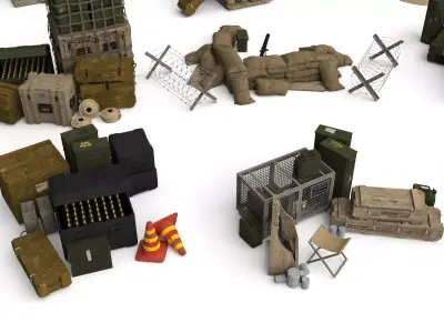 Military Props Pack  Sandbags Crates  Barricades  More Low-poly 3D model
