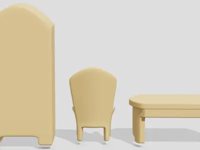 Set of antique furniture table chair and wardrobe  3D model