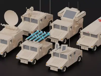 Cartoon HUMVEE Military Hummer Collection Low-poly 3D model