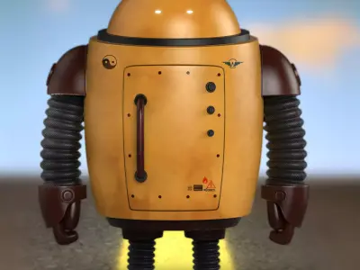 Robot low poly android with flashlight Low-poly 3D model