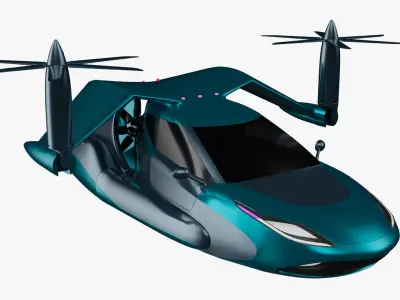 Concept Hover Car in Turquoise Color in Flying 3D model