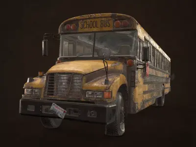 Abandoned School Bus Low-poly 3D model