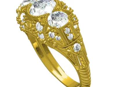 Antique Art Deco Filigree Engagement Ring 4 3D print model