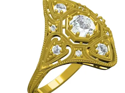Antique Art Deco Filigree Engagement Ring 5 3D print model