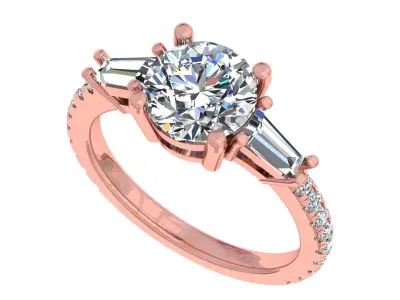 2carat Round And Bauggate Stone Engagement Ring 3D print model