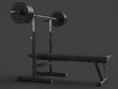 Barbell with Bench 3D model