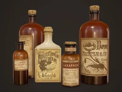 Antique Apothecary Bottles - PBR Game Ready Low-poly 3D model