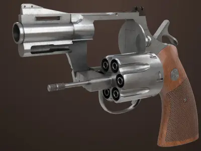 Revolver 05 Small Silver All PBR Unity UE Textures Low-poly 3D model
