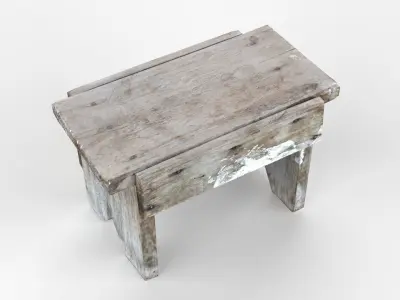 Antique Primitive Wooden Stool Long Leg Scan Low-poly 3D model