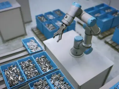 Industrial Robot Scene with Baskets Animated Low-poly 3D model