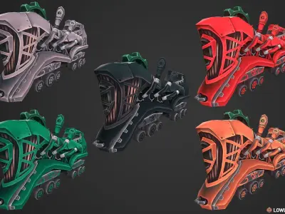 Stylized Railway Modular Constructor Low-poly 3D model