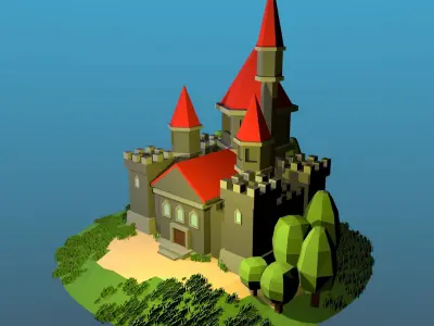 LowPolyCastle castle on island Low-poly 3D model