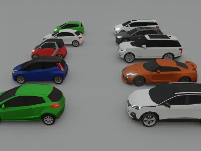 collection of 10 low poly cars - no brands 3D model