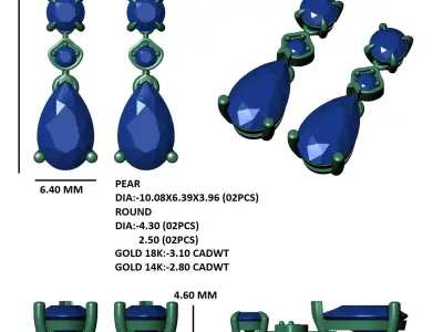Pear And Round Stone Earring 3D print model