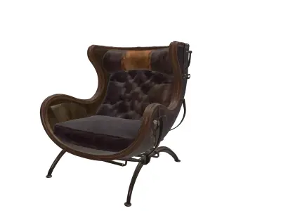 Vintage Curved Leather Lounge Armchair 3D Model 3D model