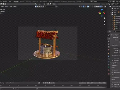 Lowpoly Well coffee shop Free low-poly 3D model