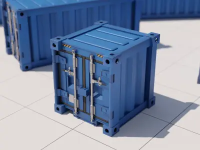 Containers - 5 sizes - Blue Low-poly 3D model