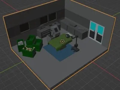 3D Low poly city block Low-poly 3D model