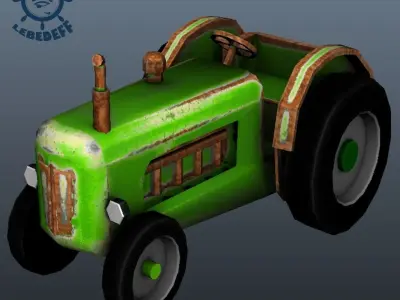 Cartoon tractor Free low-poly 3D model