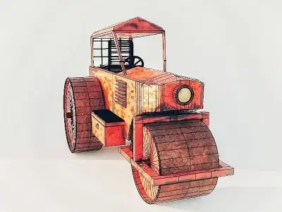 Realistic Low Poly Game Ready Road Roller Model Free low-poly 3D model
