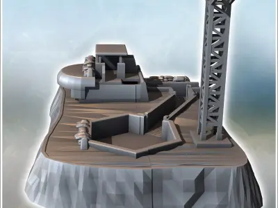 Military communication station with firing emplacement and under 3D print model