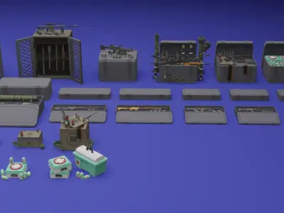 Low Poly Weapon And Container Assets Low-poly 3D model