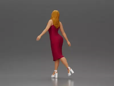Elegant woman in dress gracefully walking with confidence 3D print model