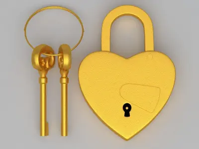 Vintage Love Heart PADLOCK With SKELETON Keys Collection 3D model