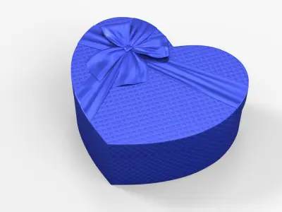 Open Heart Gift Box with Ribbon Blue 3D model