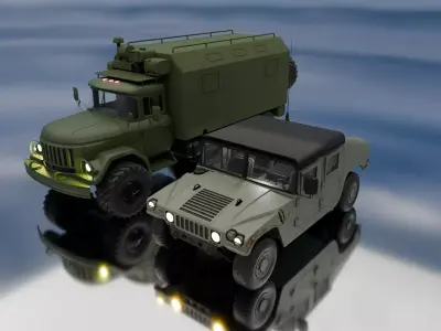 Military Cargo Truck and Tactical Humvee 3D Model Pack  Low-poly 3D model