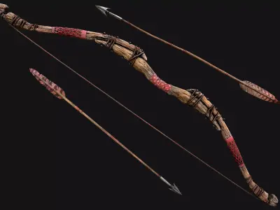 Medieval Wooden War Bow Archer Weapon Armory Low-poly 3D model
