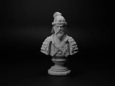 Feudal Japanese Soldier Bust Chess 3D print model shop