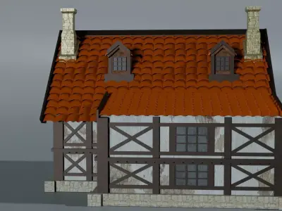 Medieval German house Low-poly 3D model
