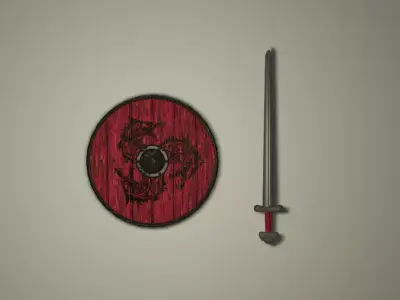 Viking shield and sword pbr texturing Free 3D model