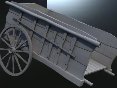 wooden cart  cartoon 3d model 3D model