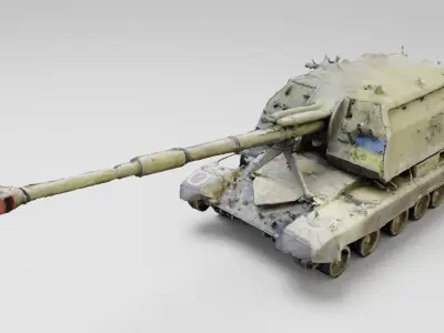 russian 2S19 Msta 152 mm howitzer destroyed by Ukrainian army 3D model purchase