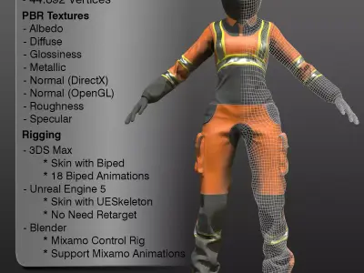 Welder Worker Suit Female Low-poly 3D model