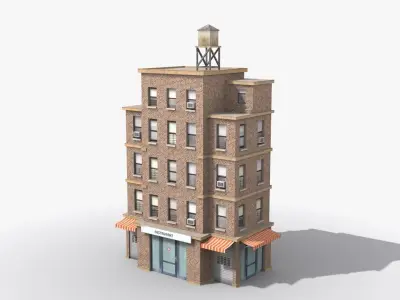 Apartment Building x15 Low-poly 3D model