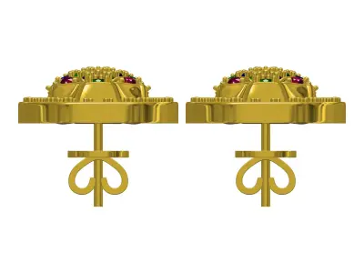 Antique Colorful Diamond Panther Face Earring 3D print model