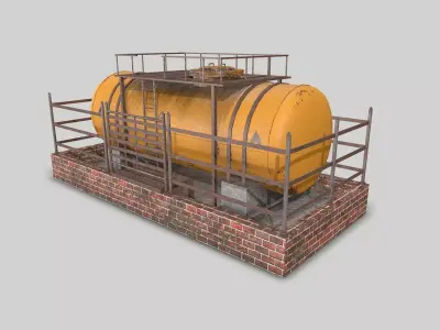 Industrial Tank and Platform Low-poly 3D model