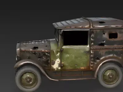 Realistic Wrecked Vintage Military Truck 3D Model Low-poly 3D model